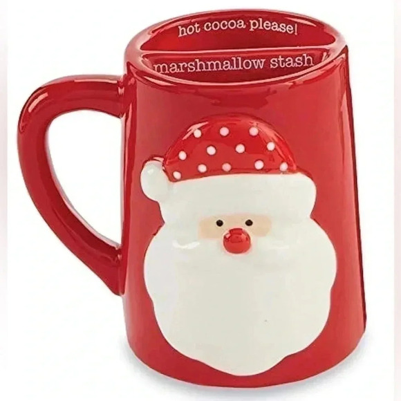 2 MUGS Santa Clause Christmas Marshmallow Hot Coco Mugs 2 Set of Two Mugs Cups - Picture 2 of 11